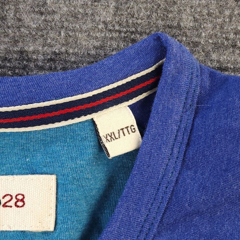 Borgo 28 Shirt 2XL Crew‎ Neck Button Short Sleeve Blue Solid Cotton Stretch - Picture 3 of 8